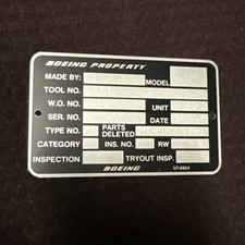 🔥VINTAGE BOEING AVIATION DATA NAME PLATE🔥 UT-6904 4”x2.5” Black picture