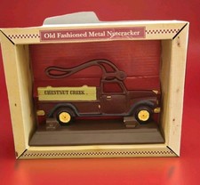 Chestnut Creek Farms Truck Metal Nutcracker on Wooden Display 7.5