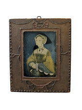 Antique Jane Seymour Holbein Portrait Tooled Leather Style Frame Dated 1930 6x5