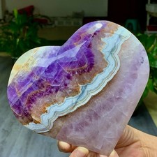 1.78LB Natural Amethyst Agate symbiosis Quartz Crystal heart-shaped Specimen picture