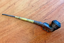 Antique African Prestige Smoking Pipe Hand Forged Iron Bowl Carved Wood 19c/20c picture