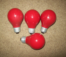 Lot Of 4 Antique-Vintage GE Glass Incandescant RED Bulbs 40 watt tested NOS A15 picture