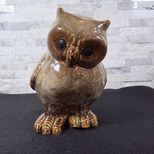 Ceramic Owl Figurine Brown Drip Glaze Textured Bird Statue Home Decor picture