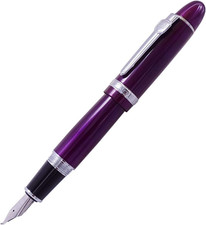 Jinhao 159 Fountain Pen, Fude Pen Bent Nib, Purple Lacquer Silver Trim Big Heavy picture