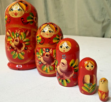 VTG Russian Matryoshka Nesting Dolls 4” Hand Painted 5 Pieces gorgeous artistry picture