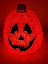 Vintage Seasons Halloween Light Up Pumpkin Jack O Lantern Melted Plastic Popcorn picture