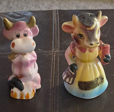 Vint Ceramic Cow Animal Novelty Salt & Pepper Shakers Set Scio China Souv 1950s picture