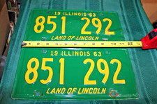 BEAUTIFUL METAL PAIR ILLINOIS LICENSE PLATES 1963 851 292 picture