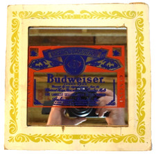 Vintage Budweiser Beer Glass Mirror Carnival Prize Sign Bar Ware Barware Mirror picture