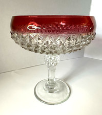 Indiana Glass Diamond Point Ruby 7 1/4in Candy Dish Pedestal Compote 1970-80's picture