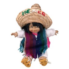 Vintage Munecas Mexicanas Souvenir Doll Mexico Sombrero Serape Huaraches 10 Inch picture