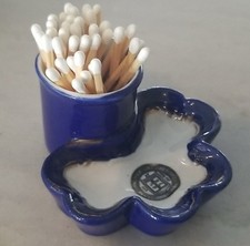 1902 Yale University Ashtray Match Holder Cobalt Blue/White “Lux et Veritas” picture