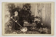 Rare Antique Cabinet Photo ID'd Cute Victorian Girl Wagon Two Kitty Cats Unique  picture