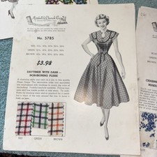 5 1940-50s  Mitchell & Church co  Vtg Womens Dress Ads Pages With Fabric Samples picture