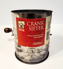 Vintage 3 Cup Metal Bromwell's Hand Crank Sifter Farmhouse Decor Brown Knob USA picture