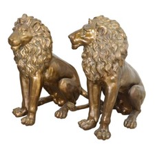 Gorgeous Tall Burnished Sitting Lions Sculptures/Statues-32''H picture