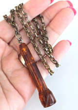 Antique Root Beer Cherry Amber Bakelite Amulet Pendant Brass Chain Necklace 20
