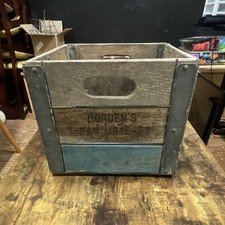 Borden's Vintage Wooden Dairy Milk Crate w/ Metal Reinforcement, Marked picture
