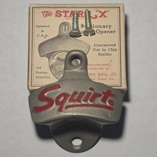 VTG Squirt Soda STARR X Wall Mount Bottle Opener NOS w/ Original Box & Screws picture