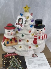 Mr Christmas Mr. & Mrs. Snowman Duo With White Tree - Ceramic Lighted Decor, New picture
