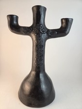 Lovely Vintage Oaxaca Barro Negro Mexican Pottery Candelabra possibly Doña Rosa picture