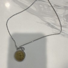 Mohawk Native American Coin Pendant Necklace Ironworkers 2015 Silver Tone picture