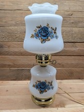 Vintage GWTW Hurricane Table Lamp Double Globe Blue RoseWorking Milk Glass picture