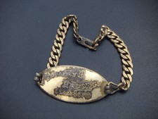 WWII US MILITARY ID TAG BARECELET 1/20 12K ON STERLING SILVER 8” NAMED NUMBERED picture