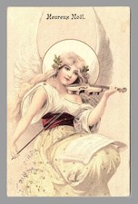 C1905 Christmas Heureux Noel Postcard, Angel Playing Violin picture