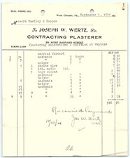 1924 West Chester PA Plasterer Joseph W. Wertz Billhead picture