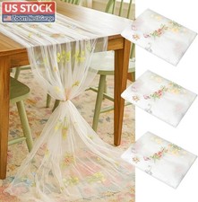 US Stock Lounsweer 3 Pcs Wildflower Table Runner 10ft White Tulle picture
