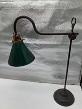 Antique 1920s Cast Iron Steel Desk Lamp Green Glass Shade Parts Repair 22