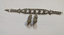Silver Tone and Clear Rhinestone Vintage Clip Style Earrings and Bracelet Set picture