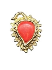 VINTAGE BRONZE Teardrop Fruit Clip Pin RED STONE Coral picture