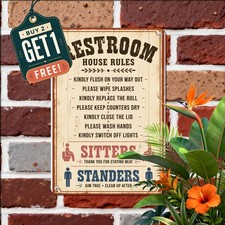 Funny Bathroom Rules Metal Sign Vintage Humor Art Wall Plaque 8x12 picture