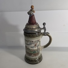 VTG Gerz W Germany Lidded Beer Stein Ceramic Figural Barmaid Pewter Lid Used picture