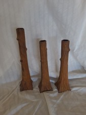 3 Vintage Carnevale Cast Iron Candle Holders Tree Trunk Candlestick BRUTALIST picture