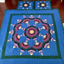 Vintage Arch Quilts Rainbow Stitched Broken Star Quilt 82”x81 ” & 2 Pillow Shams picture