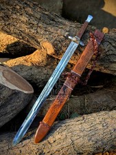 Handmade Viking Sword celtic Engraved Steel Blade Wood Scabbard norse picture