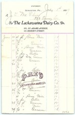 1899 Lackawanna Dairy Co. Scranton PA PAID billhead picture