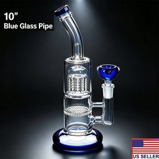 10 inch Blue Heavy Glass Bong Shisha Percolate Hookah Water Pipe w/ 14mm Bowl picture