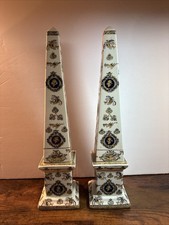 Continental Porcelain Obelisks Neoclassical Statues Polychrome Set of 2 picture