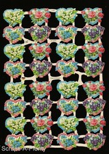 German Embossed Vintage Style Scrap Die Cut - Valentine Flowered Hearts  EF7132 picture