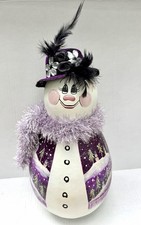 Hand Painted Snowman Gourd 15” Signed 2012 Purple Winter Scene Folk Art L@@K picture