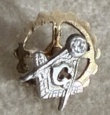 Vtg Free Mason Lapel Pin Tie Tack Platinum With Diamond 14k Gold Screw back Tiny picture