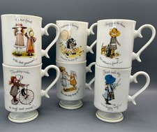 Vintage 1973 Holly Hobbie Pedestal Mugs Set of 6 Porcelain Japan World Wide Arts picture