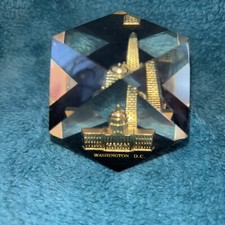 Vintage WASHINGTON DC MEMORABILIA SOUVENIR CRYSTAL WITH CAPITOL & MONUMENT #U picture