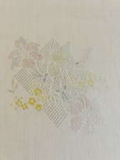 Vintage Pastel Woven Jacquard Tablecloth Florals And Geometric Pattern 48” X 52” picture