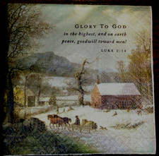 COUNTRY WINTER SCENE & SCRIPTURE ~ 2 Individual Paper BEVERAGE Napkins Decoupage picture