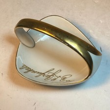 Vintage Porcelain Dish, Mid Century Modern Gold Accent Trinket Wedding 4.25
